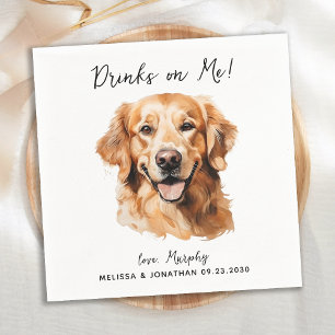 Servilleta De Papel Cóctel Boda de perro moderno Golden Retriever