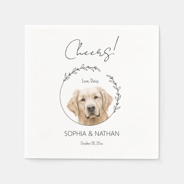 Servilleta De Papel Cóctel Boda de perro simple de Golden Retriever (Anverso)