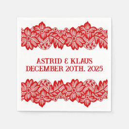 Servilleta De Papel Cóctel Boda "Lace" noruego rojo