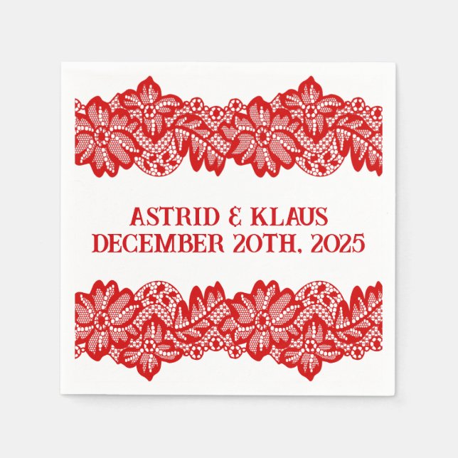 Servilleta De Papel Cóctel Boda "Lace" noruego rojo (Anverso)
