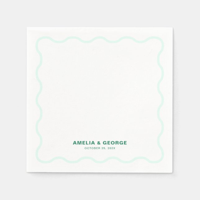 Servilleta De Papel Cóctel Boda Mint Wavy Retro (Anverso)
