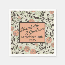 Servilleta De Papel Cóctel Boda Peach, Green y Brown Chintz