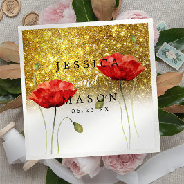 Servilleta De Papel Cóctel Boda purpurina Red Flowers