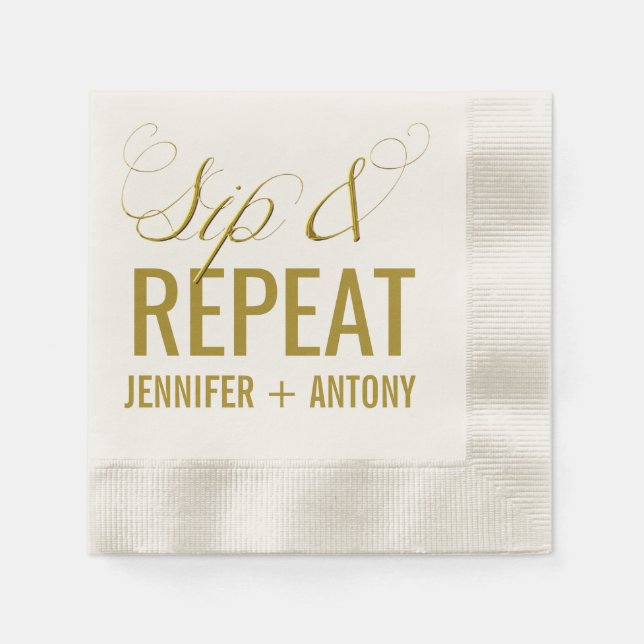 Servilleta De Papel Cóctel Boda "Sip & Repeat" personalizado (Anverso)