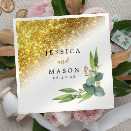 Servilleta De Papel Cóctel Boda Sparkly Gold Eucalyptus