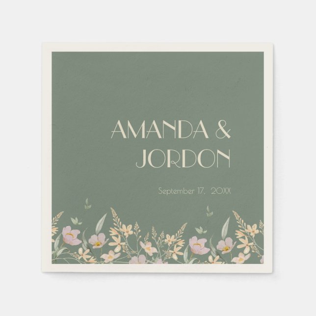 Servilleta De Papel Cóctel Boda Wildflower Sage Deco (Anverso)