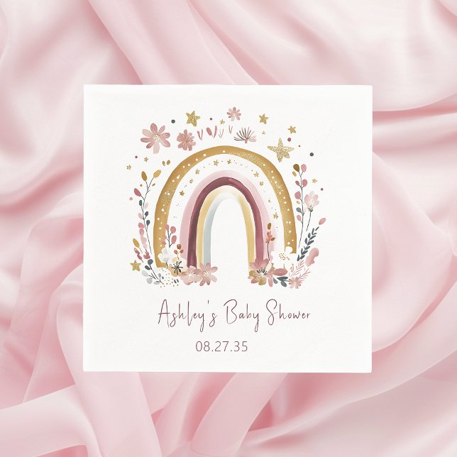 Servilleta De Papel Cóctel Boho Floral Rainbow Baby Shower (Subido por el creador)