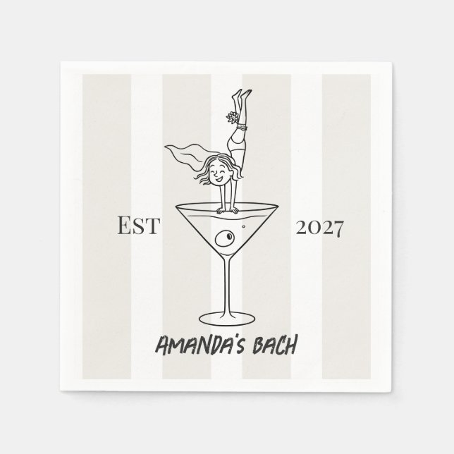 Servilleta De Papel Cóctel Chic Doodle Martini Despedida de Soltera (Anverso)