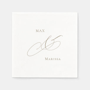 Servilleta De Papel Cóctel de Boda Blanco Elegante Personalizado Gold