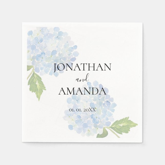 Servilleta De Papel Cóctel de Boda de Hortensia Azul (Anverso)