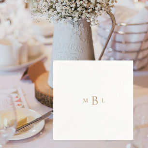 Servilleta De Papel Cóctel de Boda Elegante Blanco Monograma Dorado