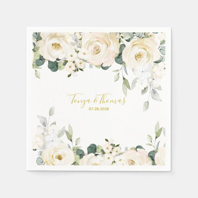 Servilleta De Papel Cóctel de Boda Epiphany White Peony (Anverso)