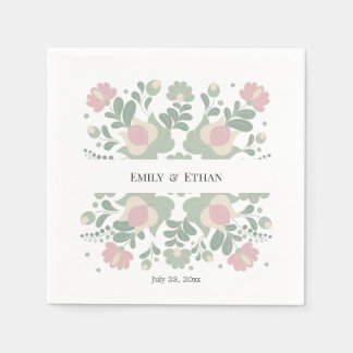Servilleta De Papel Cóctel de Boda Floral Folk Personalizado