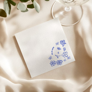Servilleta De Papel Cóctel de Boda Floral Personalizado Dibujado a Man