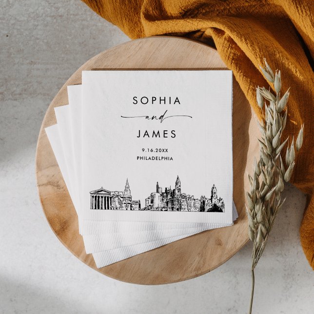 Servilleta De Papel Cóctel de Boda moderno Philadelphia Skyline (Subido por el creador)