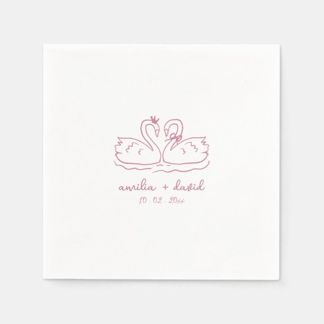 Servilleta De Papel Cóctel de boda personalizado de cisne  (Anverso)