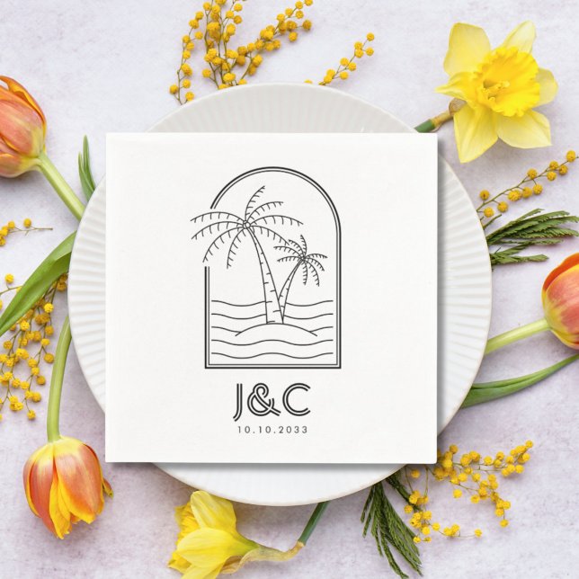 Servilleta De Papel Cóctel de bodas de Palm Tree Personalizado Beach (Palm Tree Custom Beach Wedding Cocktail Napkins )