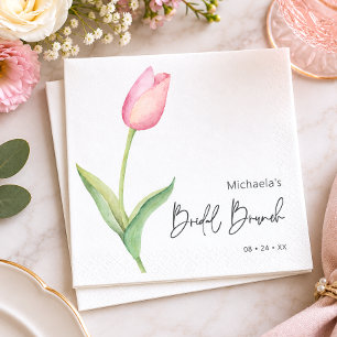 Servilleta De Papel Cóctel de Brunch Nupcial de Tulipán Rosa Moderno