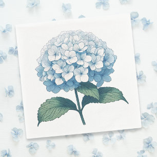 Servilleta De Papel Cóctel de Flor de Hortensia Azul Elegante