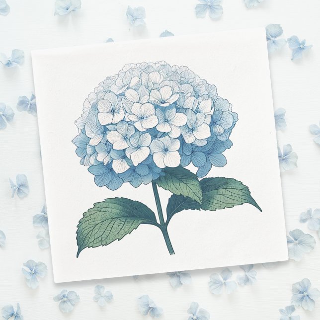 Servilleta De Papel Cóctel de flores de hortensias azules elegantes (Subido por el creador)