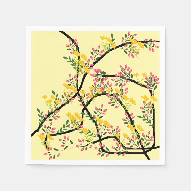 Servilleta De Papel Cóctel de flores de vid Pink Yellow  (Anverso)