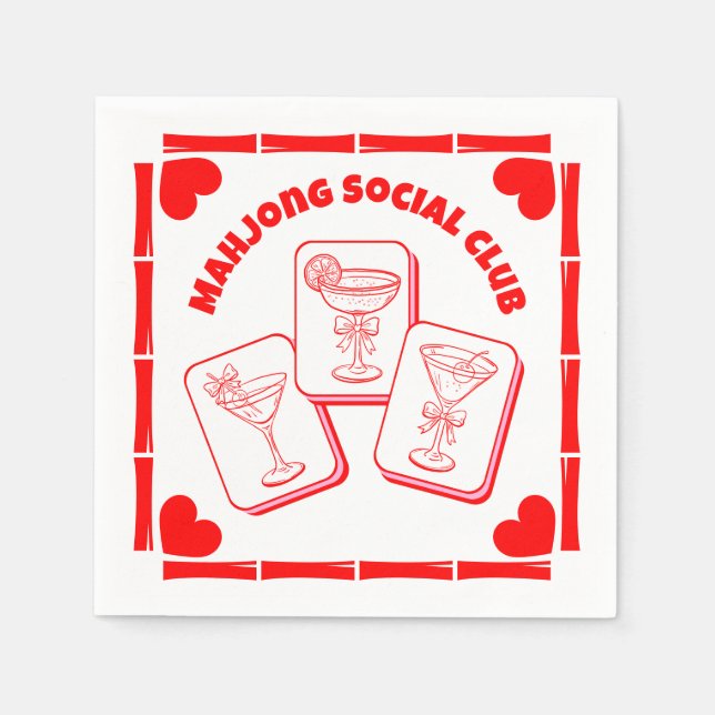 Servilleta De Papel Cóctel de la fiesta de San Valentín de Mahjong (Anverso)