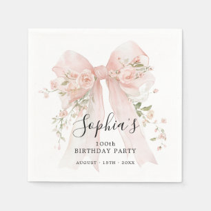 Servilleta De Papel Cóctel de lazo rosa para cumpleaños número 100 con