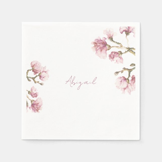 Servilleta De Papel Cóctel De Magnolia Rosa Blossoms (Anverso)
