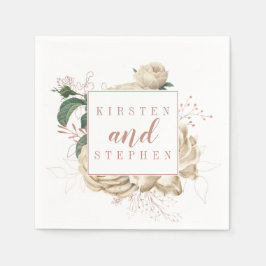 Servilleta De Papel Cóctel de matrimonio personalizado floral de Rubor