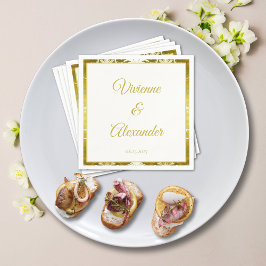 Servilleta De Papel Cóctel de matrimonio Retro Gold Green Damask