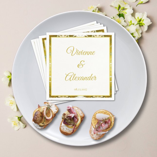 Servilleta De Papel Cóctel de matrimonio Retro Gold Green Damask (Subido por el creador)