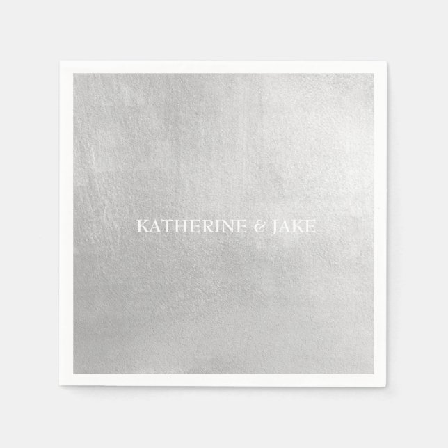 Servilleta De Papel Cóctel de nombres personalizados de plata metálica (Anverso)
