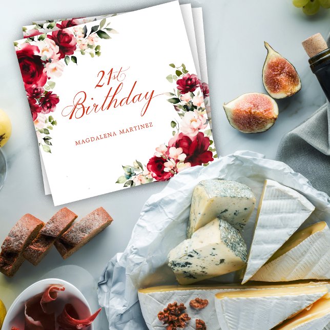 Servilleta De Papel Cóctel de Personalizado de cumpleaños 21ª Floral r (Subido por el creador)