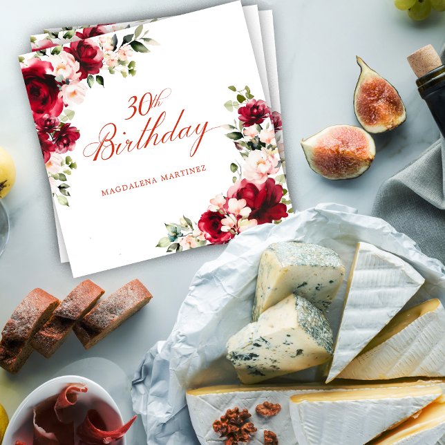 Servilleta De Papel Cóctel de Personalizado de cumpleaños 30 de Floral (Subido por el creador)