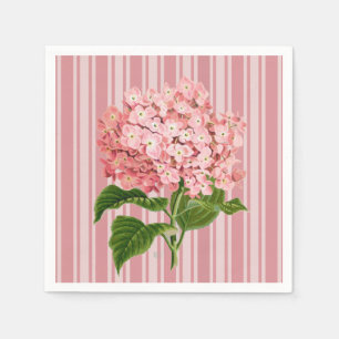 Servilleta De Papel Cóctel de Rayas Rosadas y Hortensias