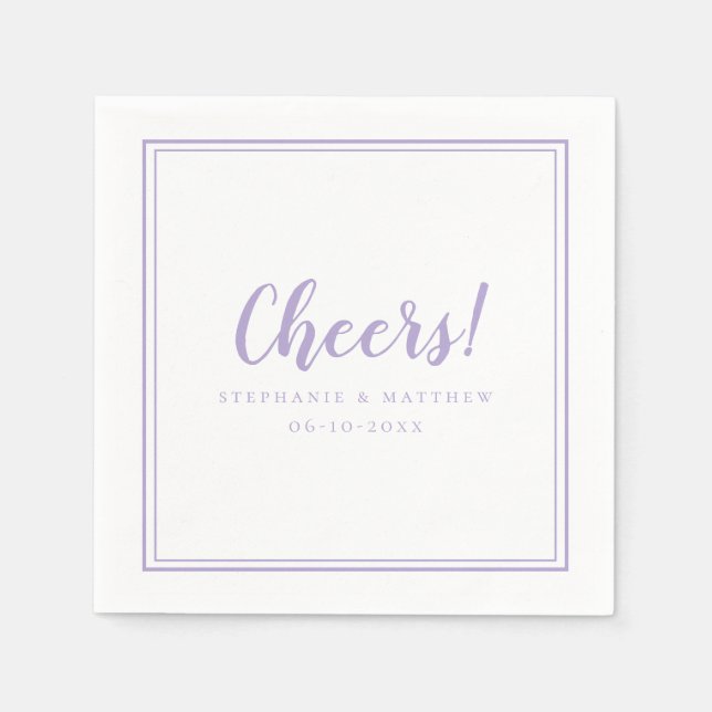 Servilleta De Papel Cóctel de Recepción de Boda Lavanda Cheers (Anverso)