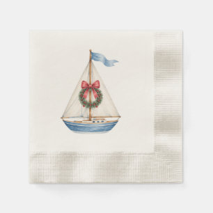 Servilleta De Papel Cóctel de vacaciones de Navidad en velero costero