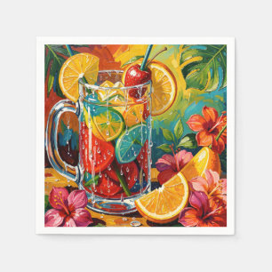 Servilleta De Papel Cóctel de Verano Tropical Pintura al Óleo Impasto