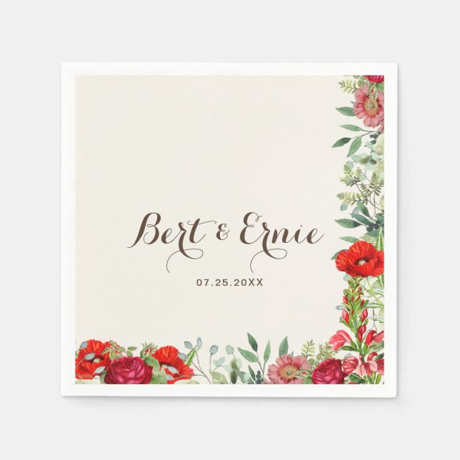 Servilleta De Papel Cóctel estándar romántico botánico para boda (Anverso)