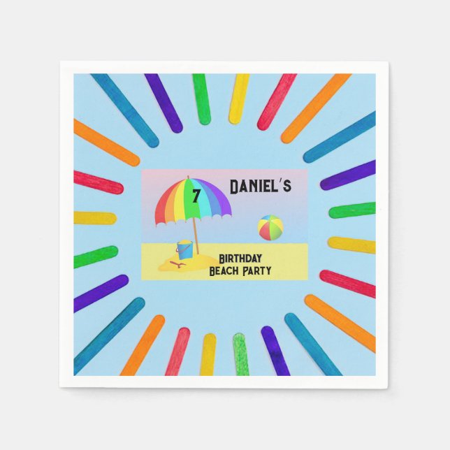 Servilleta De Papel Cóctel “Fiesta de Cumpleaños en la Playa” (Anverso)