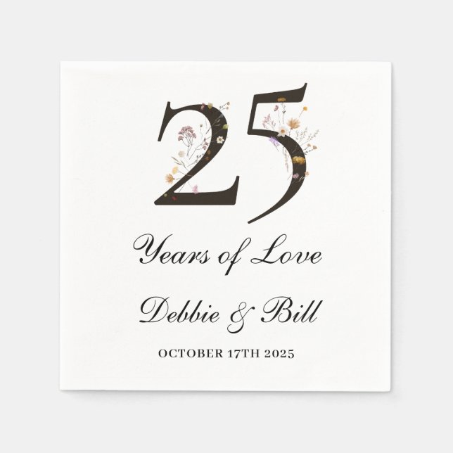 Servilleta De Papel Cóctel Fiesta personalizado del 25º aniversario (Anverso)