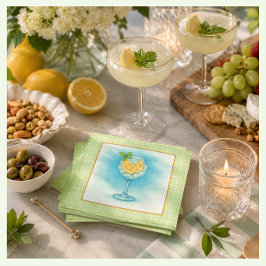 Servilleta De Papel Cóctel Gin & Tónica – Acuarela de Limón y Menta