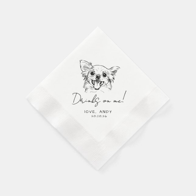 Servilleta De Papel Cóctel Hand Drawn chihuahua Drinks on me (Borde)