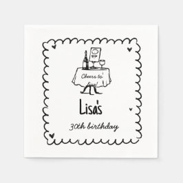 Servilleta De Papel Cóctel Hand Drawn Scribble 30, 40 cumpleaños