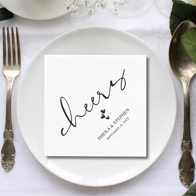 Servilleta De Papel Cóctel Minimalist Wedding Cheers (Minimalist wedding cheers cocktail napkins add chic style to your drinks celebration.)