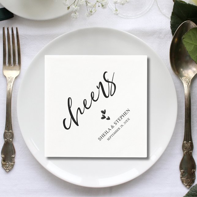 Servilleta De Papel Cóctel Minimalist Wedding Cheers (Minimalist wedding Cheers cocktail napkins add classy style to your reception drinks.)
