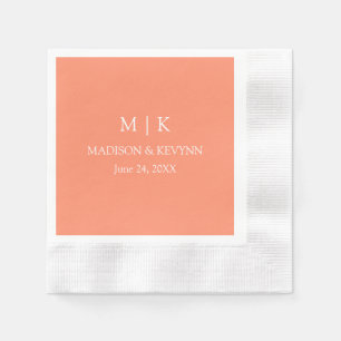 Servilleta De Papel Cóctel minimalista Monograma Boda Coral Peach