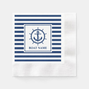 Servilleta De Papel Cóctel Nautical Anchor Wheel Striped Boat Name