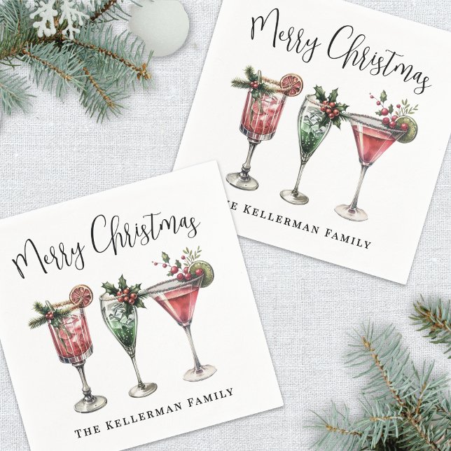 Servilleta De Papel Cóctel Navideño Festivo (Festive Merry Christmas Cocktail Napkins)