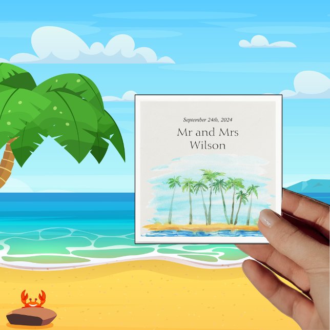 Servilleta De Papel Cóctel Palm Tree and Beach Wedding (Subido por el creador)